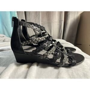 Women’s Rockport Black Leather Wedge Strappy Sandals Size 10
